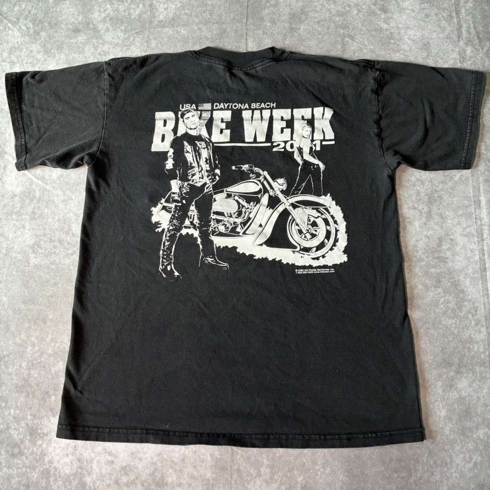 Vintage 2001 Daytona Beach Bike Week Pocket T-Shirt Mens M Black Motorcycle Tee